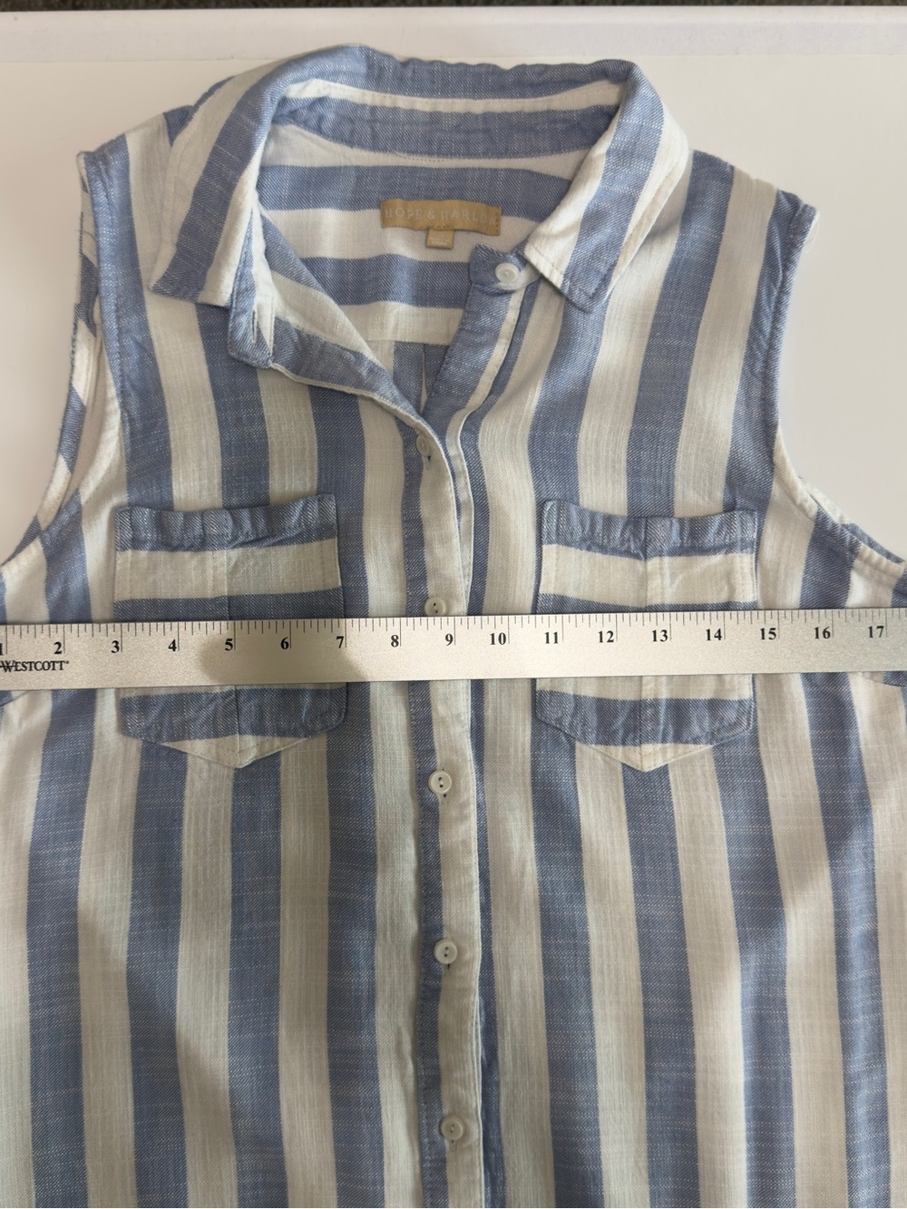 Hope & Harlow Blue White Striped Sleeveless Midi Shirt Dress - Picture 7 of 10